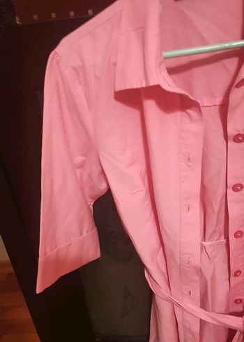 Pembe. yarim Kollu Düğmeli Kadın elbise - Görsel 3