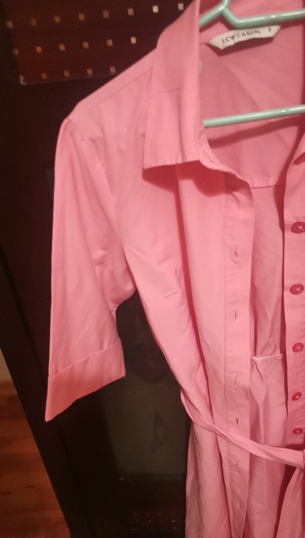 Pembe. yarim Kollu Düğmeli Kadın  elbise - Görsel 3