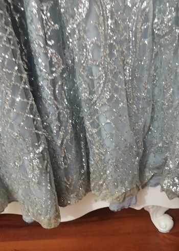 Gri Payetli Uzun   nişan Abiye Elbisesi - Görsel 7