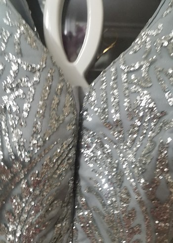 Gri Payetli Uzun   nişan Abiye Elbisesi - Görsel 3