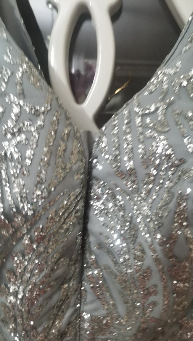 Gri Payetli Uzun   nişan Abiye Elbisesi - Görsel 3