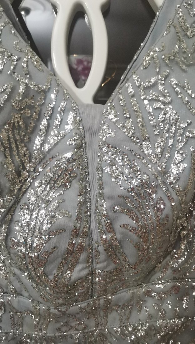 Gri Payetli Uzun   nişan Abiye Elbisesi - Görsel 4
