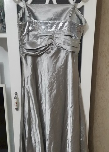 Gri Drapeli kisa Abiye Elbise - Görsel 4