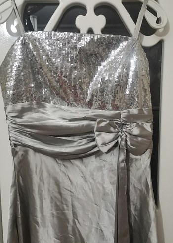 Gri Drapeli kisa Abiye Elbise - Görsel 2