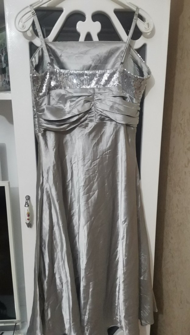 Gri Drapeli kisa Abiye Elbise - Görsel 4