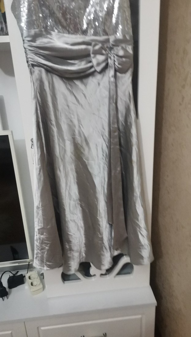 Gri Drapeli kisa Abiye Elbise - Görsel 3