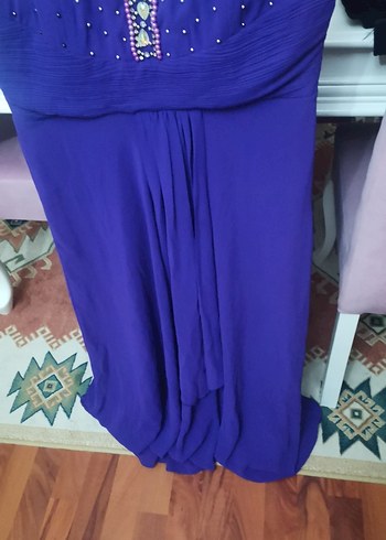 Boncuk İşlemeli Mor Uzun Abiye Elbise - Görsel 3