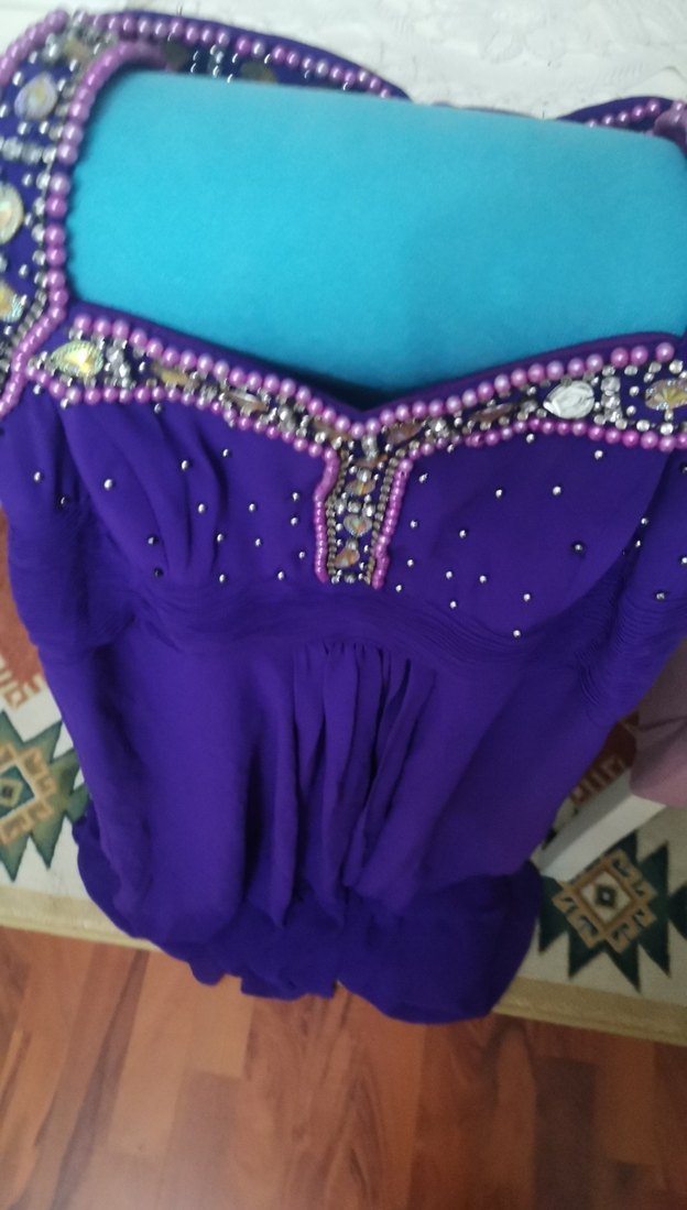 Boncuk İşlemeli Mor Uzun Abiye Elbise - Görsel 4