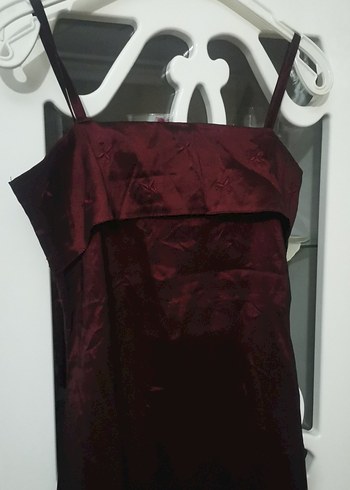 Bordo Uzun Drapeli Straplez Abiye Elbise - Görsel 2