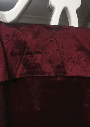 Bordo Uzun Drapeli Straplez Abiye Elbise - Görsel 3