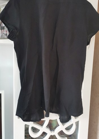 Siyah Kısa Kollu Düğmeli Keten Gömlek - Görsel 4