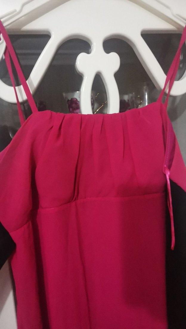 Pembe Straplez Uzun Drapeli Kadın Abiye Elbise - Görsel 2