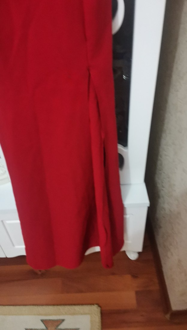 Kırmızı Uzun Abiye Elbise, Yırtmaçlı, Askılı - Görsel 3