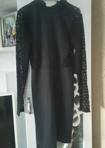 Dantel Detaylı Siyah Uzun Kollu Gotik Elbise - Görsel 4