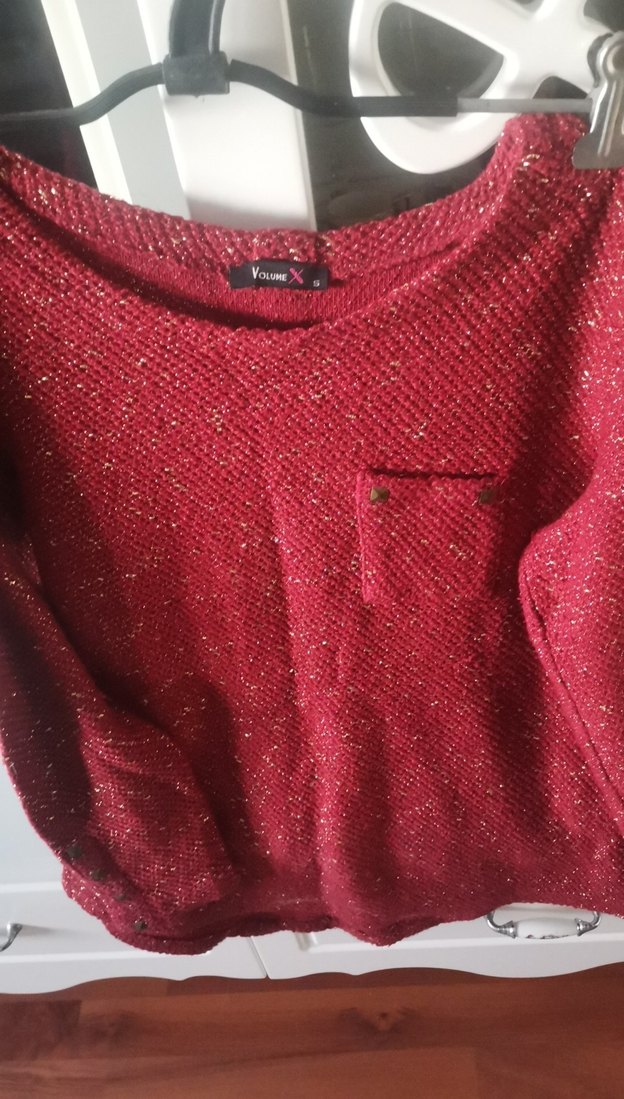 Kadın Kırmızı Triko Uzun Kollu Kazak - Görsel 3