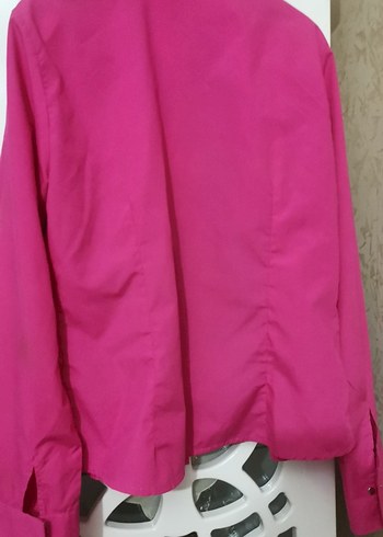 Düğmeli, Parlak Pembe Uzun Kollu Kadın Gömlek - Görsel 4