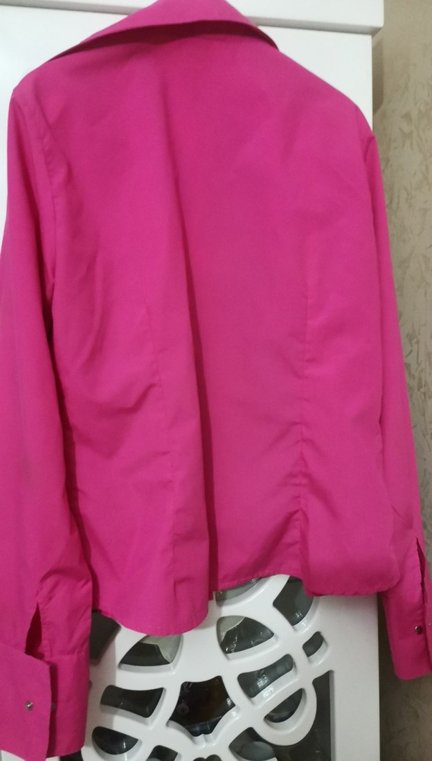 Düğmeli, Parlak Pembe Uzun Kollu Kadın Gömlek - Görsel 4