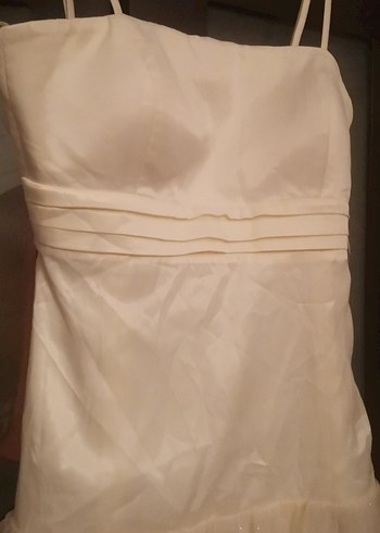 Beyaz Straplez Kat Kat Midi Abiye Elbise beden 1 - Görsel 3