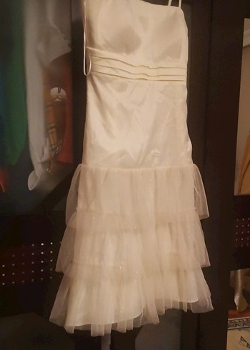 Beyaz Straplez Kat Kat Midi Abiye Elbise beden 1 - Görsel 2