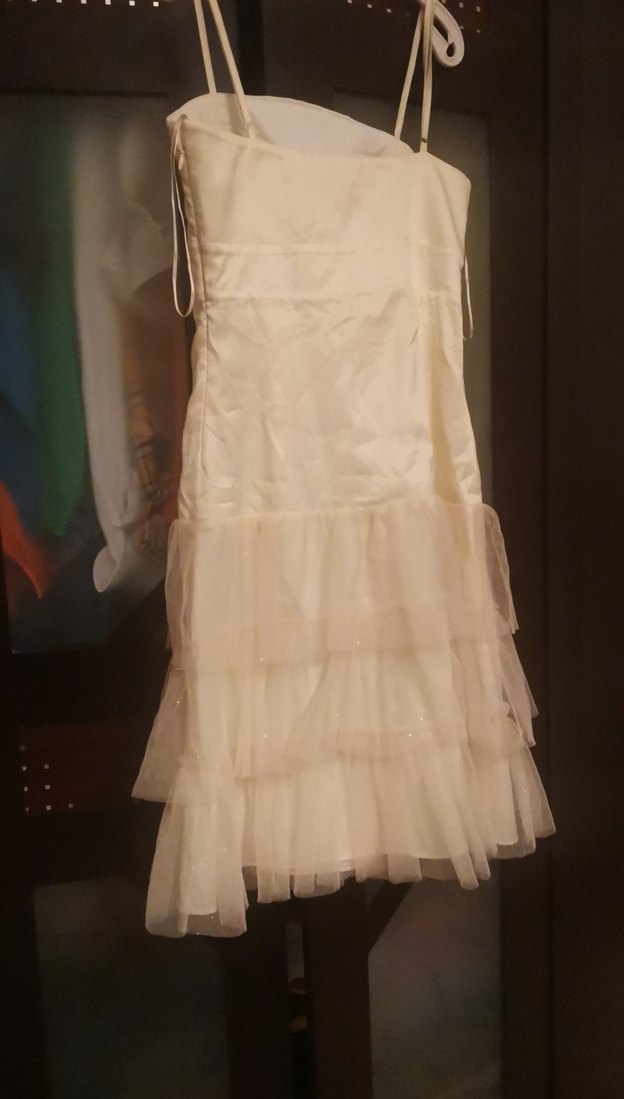 Beyaz Straplez Kat Kat Midi Abiye Elbise beden 1 - Görsel 5