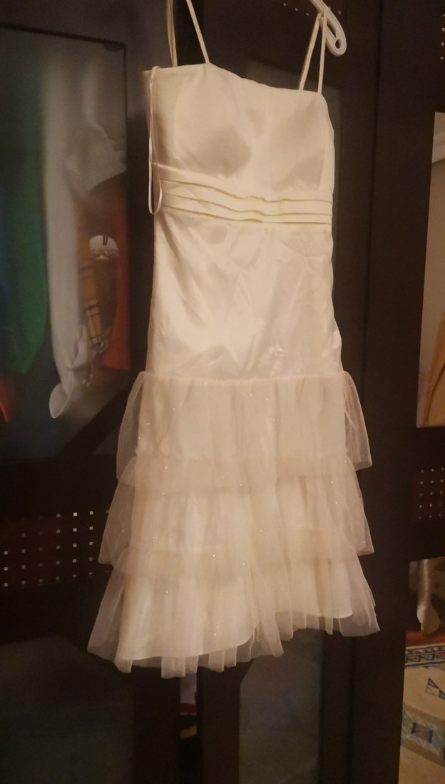 Beyaz Straplez Kat Kat Midi Abiye Elbise beden 1 - Görsel 2