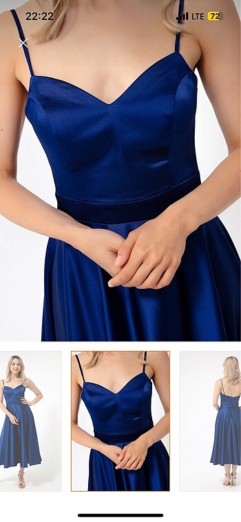 Saten lacivert midi elbise - Görsel 2