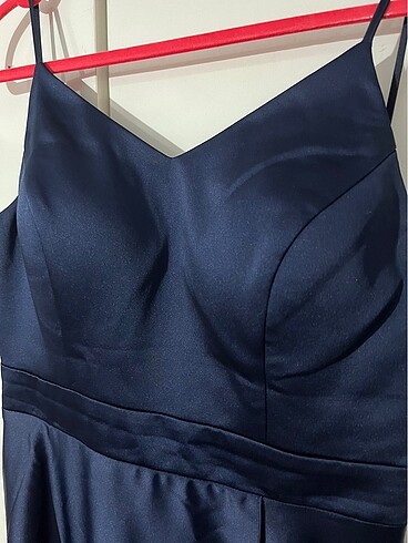 Saten lacivert midi elbise - Görsel 6