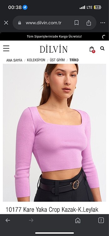 Dilvin tatlı lila crop kazak sıfır