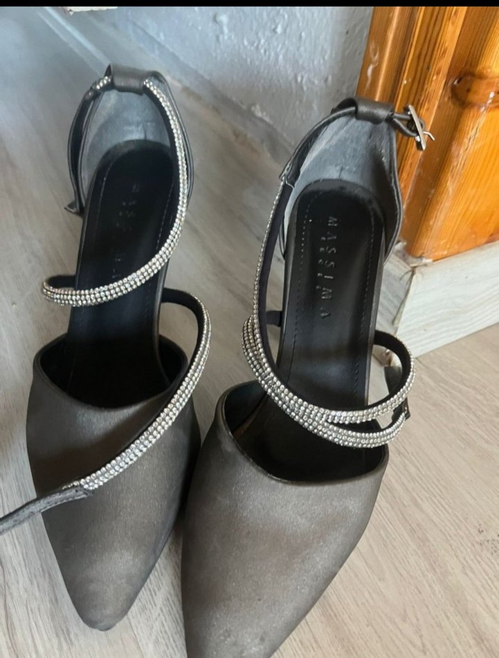 Gri Yılan Desenli Stiletto Tokalı Topuklu - Görsel 2