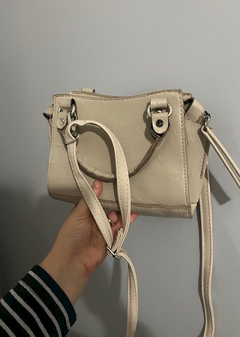 Gri Bej Deri Fermuarlı Kadın Çanta - Görsel 3