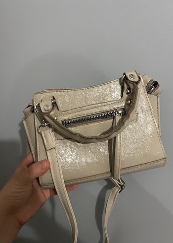 Gri Bej Deri Fermuarlı Kadın Çanta - Görsel 2