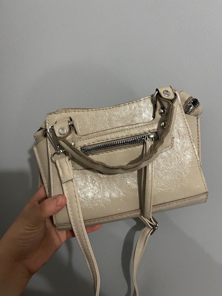 Gri Bej Deri Fermuarlı Kadın Çanta - Görsel 2