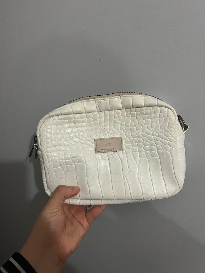 Beyaz Deri Yılan Desenli Kadın Çanta - Görsel 2