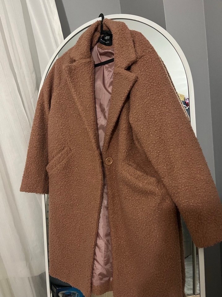 Kahverengi Peluş Kadın Midi Kaban - Görsel 3