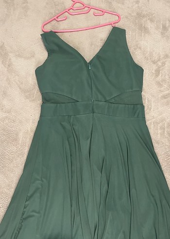 Yeşil V Yakalı Midi Drapeli Elbise - Görsel 4