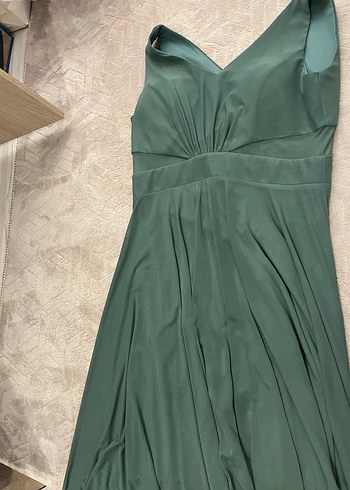 Yeşil V Yakalı Midi Drapeli Elbise - Görsel 2