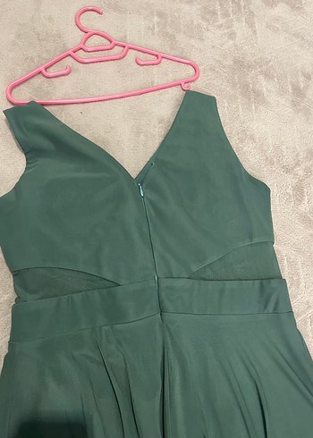 Yeşil V Yakalı Midi Drapeli Elbise - Görsel 3