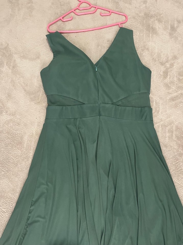 Yeşil V Yakalı Midi Drapeli Elbise - Görsel 4