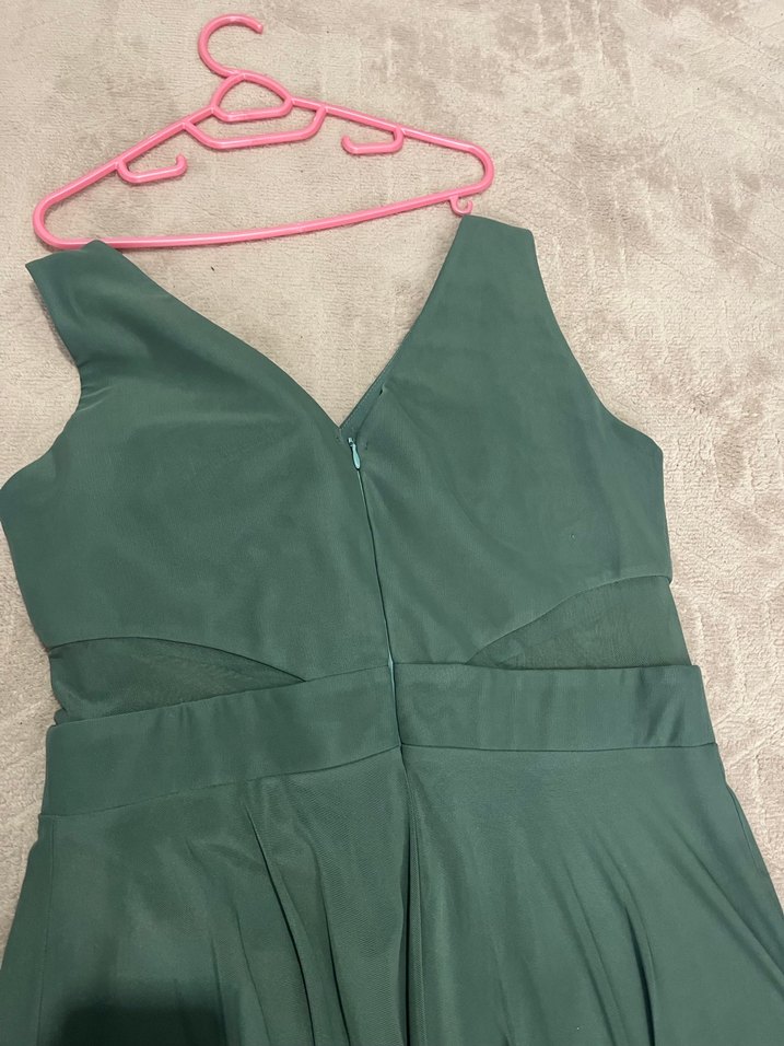 Yeşil V Yakalı Midi Drapeli Elbise - Görsel 3