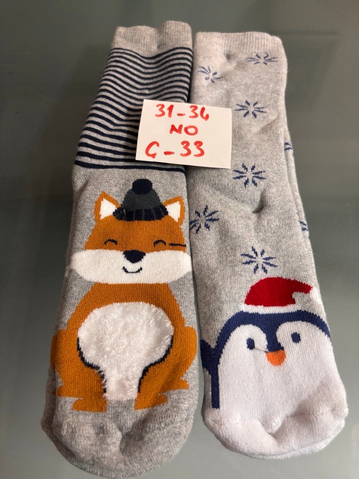 Çocuk Gri Desenli Sıcak Çorap - Görsel 2