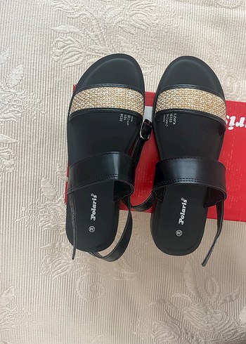 Polaris Polari Siyah Dolgu Topuklu Kadın Sandalet 38 numara