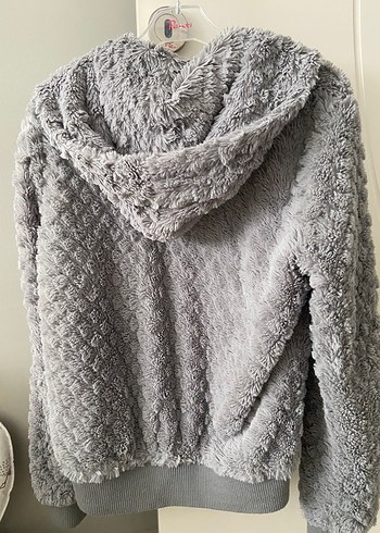 Gri Peluş Kadın Ceket Kapüşonlu LTB - Görsel 5