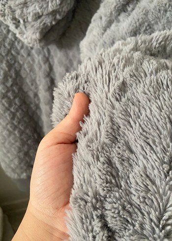 Gri Peluş Kadın Ceket Kapüşonlu LTB - Görsel 6