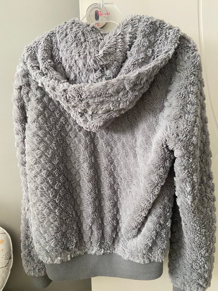 Gri Peluş Kadın Ceket Kapüşonlu LTB - Görsel 5