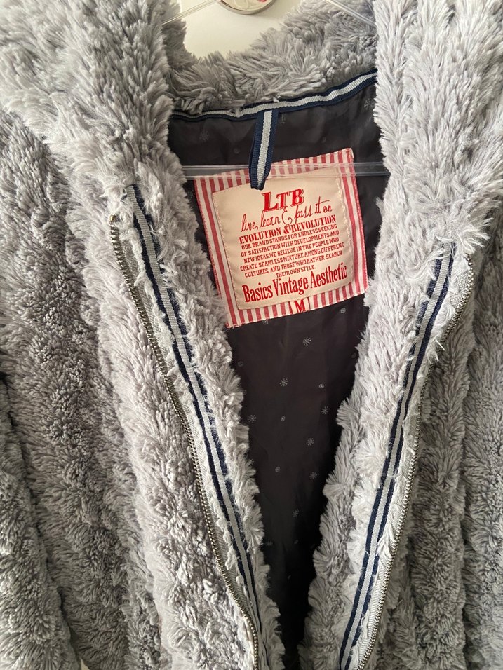 Gri Peluş Kadın Ceket Kapüşonlu LTB - Görsel 2