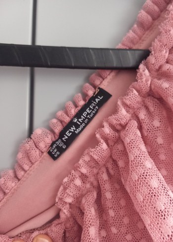 Pembe Uzun Fırfırlı V Yaka Elbise - Görsel 2