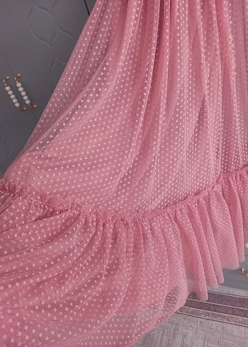 Pembe Uzun Fırfırlı V Yaka Elbise - Görsel 3