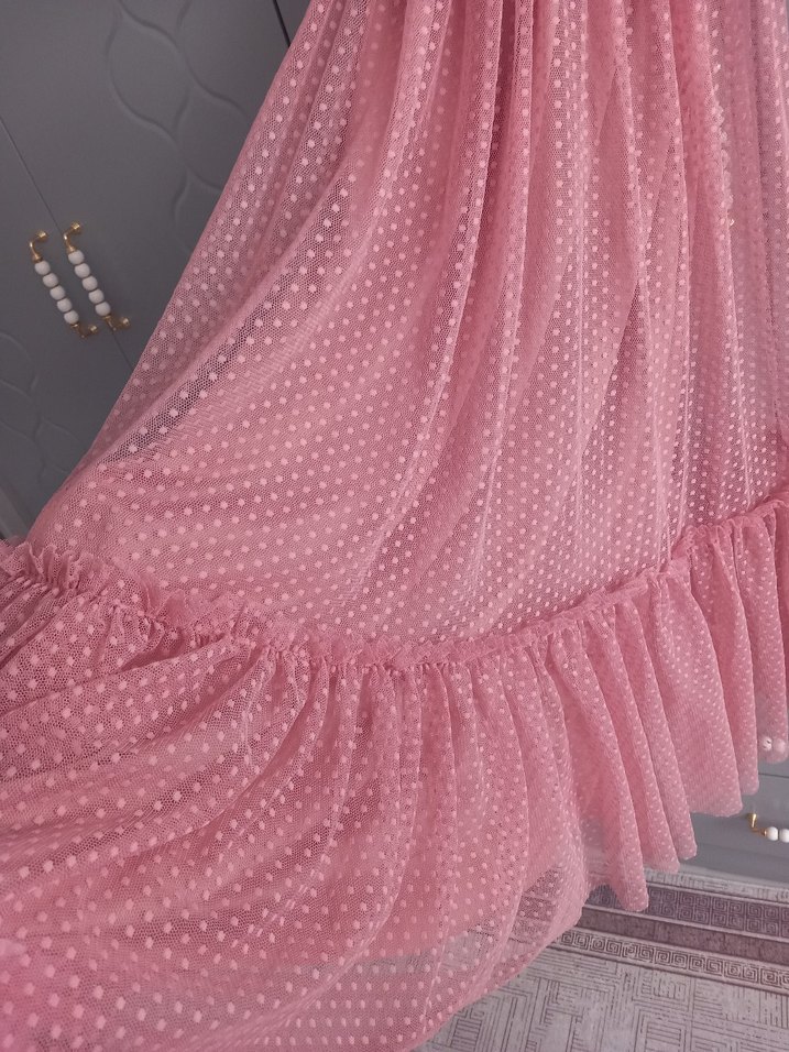 Pembe Uzun Fırfırlı V Yaka Elbise - Görsel 3