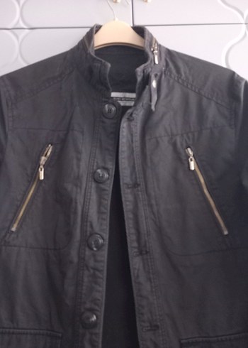 Düğmeli Siyah keten Ceket - Görsel 2