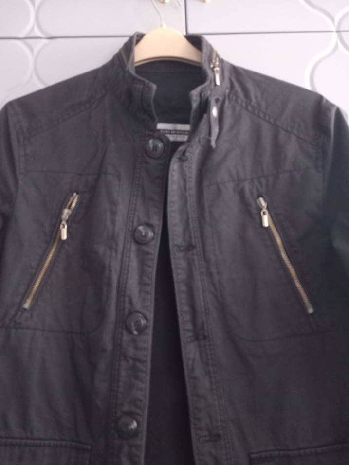 Düğmeli Siyah keten Ceket - Görsel 2